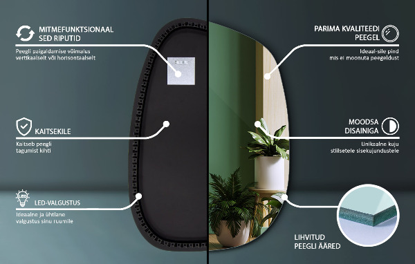 Asimetrično ogledalo packa z led osvetlitvijo 79x57 cm