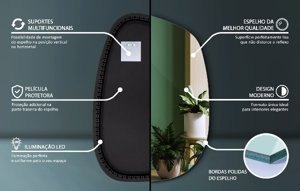 Asimetrično ogledalo packa z led osvetlitvijo 79x57 cm