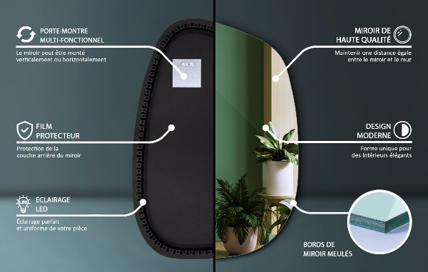 Asimetrično ogledalo packa z led osvetlitvijo 91x66 cm