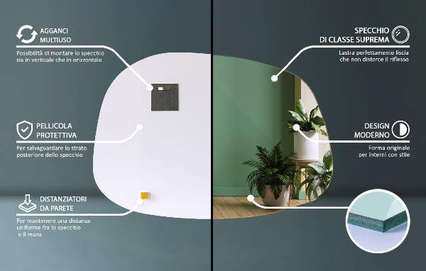 Asimetrično ogledalo v obliki packe 49x34 cm