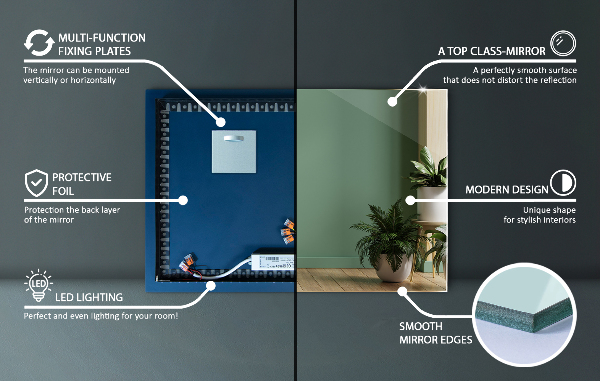 Pravokotno ogledalo z led osvetlitvijo 50x50 cm