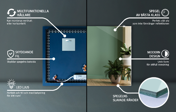 Pravokotno ogledalo z led osvetlitvijo 50x50 cm