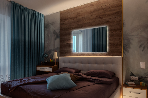 Pravokotno stensko ogledalo z led osvetlitvijo 80x60 cm