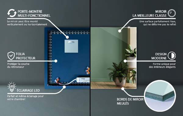 Pravokotno stensko ogledalo z led osvetlitvijo 80x60 cm