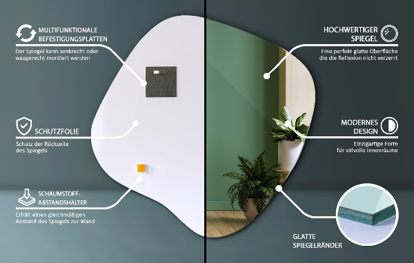 Ogledalo asimetrično v obliki packe izvirnik 68x67 cm