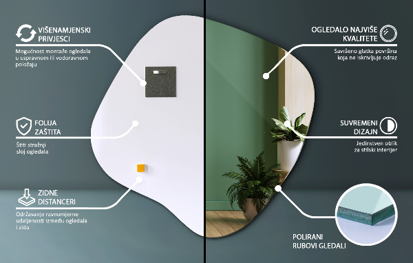 Ogledalo asimetrično v obliki packe izvirnik 77x77 cm
