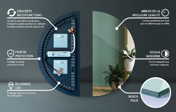 Polkrožno led ogledalo 45x90 cm