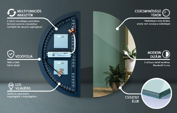 Polkrožno led ogledalo 45x90 cm