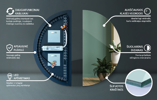 Polkrožno led ogledalo 45x90 cm