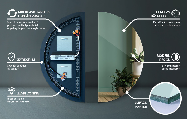 Led ogledalo polkrožno 50x100 cm