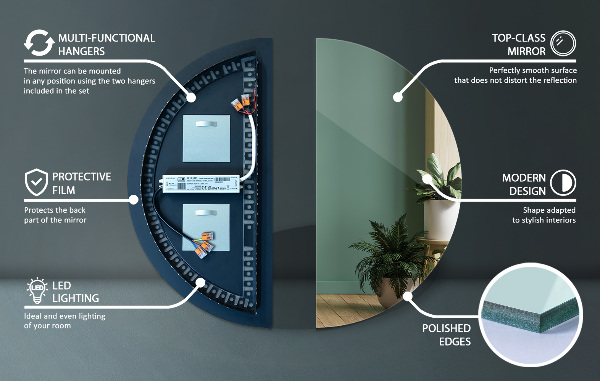 Led ogledalo polkrožno 50x100 cm