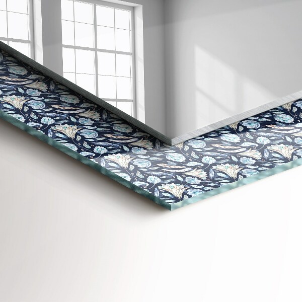 Ogledalo z okrasnim okvirjem Modra cvetlična risba