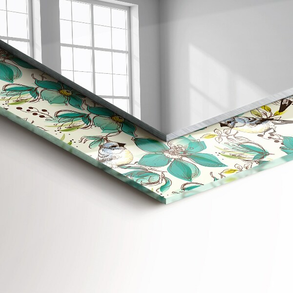 Ogledalo s potiskanim okvirjem Ptice in rože