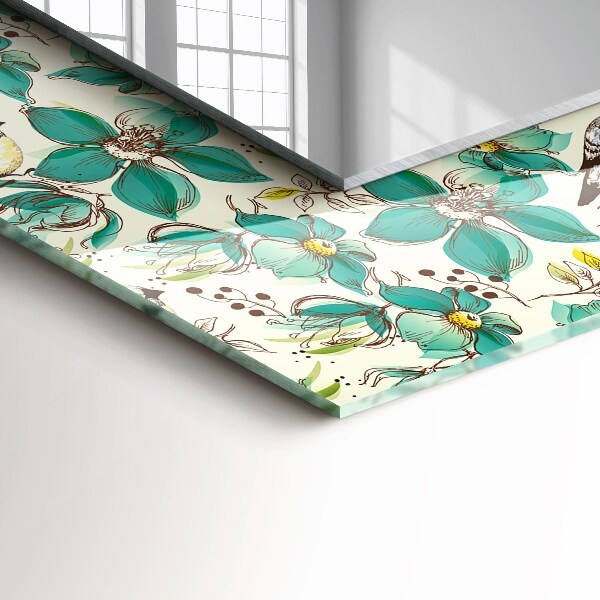 Ogledalo s potiskanim okvirjem Ptice in rože