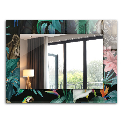 Ogledalo z okrasnim okvirjem Papige s tigrom v džungli