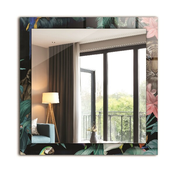 Ogledalo z okrasnim okvirjem Papige s tigrom v džungli