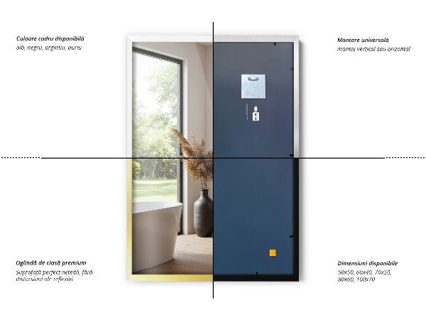 Tradicionalno pravokotno stensko ogledalo z zlatim okvirjem 60x40 cm
