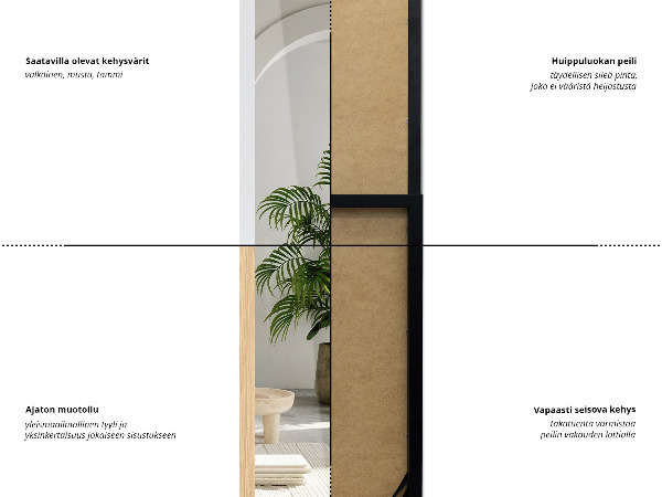 Črno stoječe ogledalo 36x156 cm