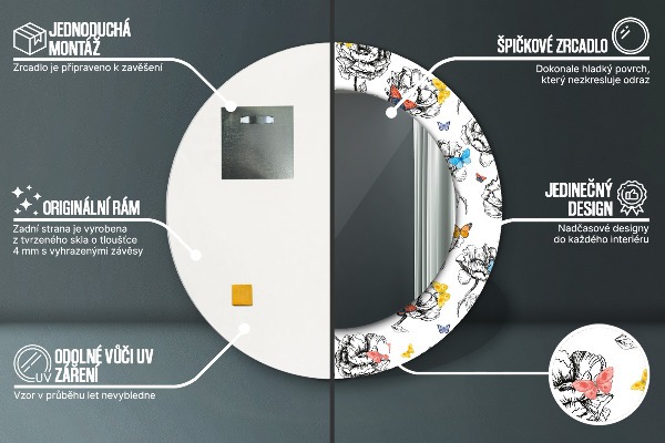 Ogledalo s potiskanim okvirjem Metulj