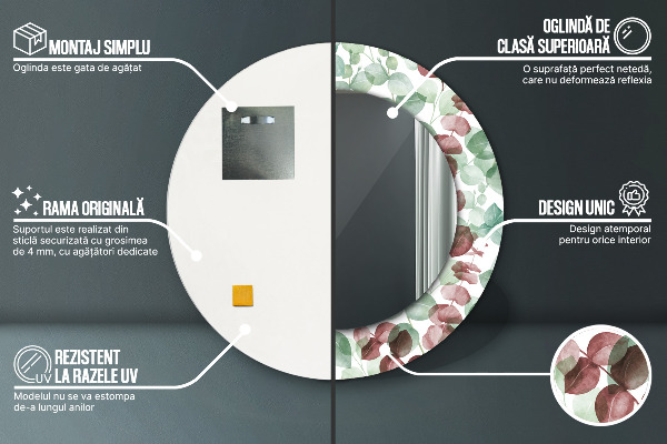 Ogledalo s potiskanim okvirjem Evkaliptus