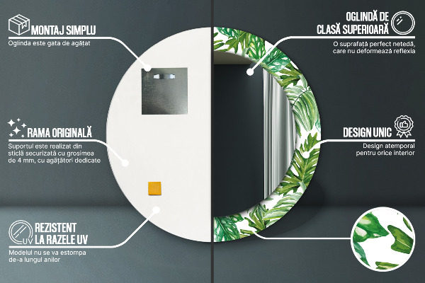 Ogledalo s potiskanim okvirjem Listi džungle