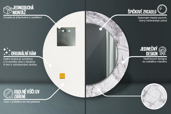 Ogledalo s potiskanim okvirjem Beli marmor