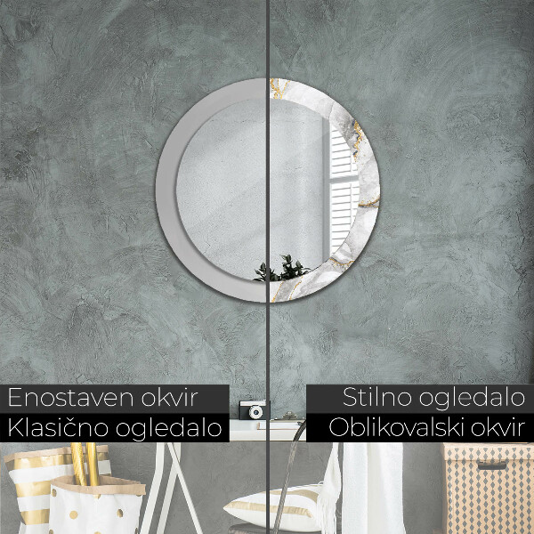 Ogledalo s potiskanim okvirjem Belo marmornato zlato