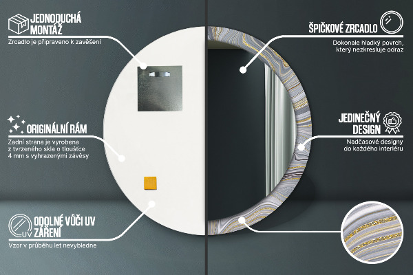 Ogledalo z okrasnim okvirjem Siv marmor