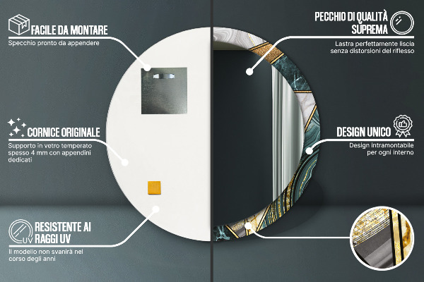 Ogledalo z okrasnim okvirjem Agat in zlati marmor