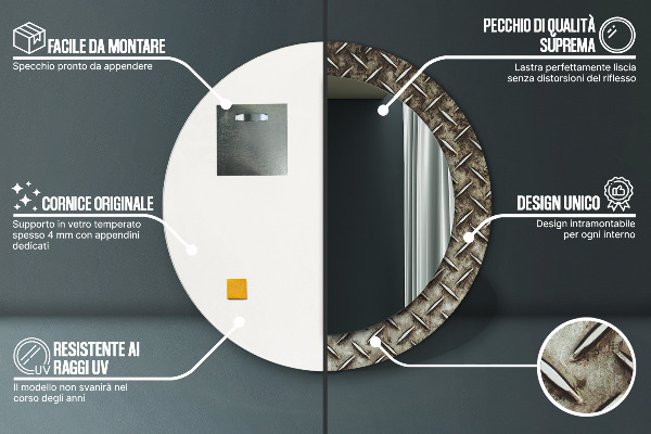 Ogledalo z okrasnim okvirjem Jeklena tekstura
