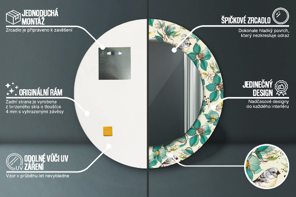 Dekorativno ogledalo Cvetje in ptice