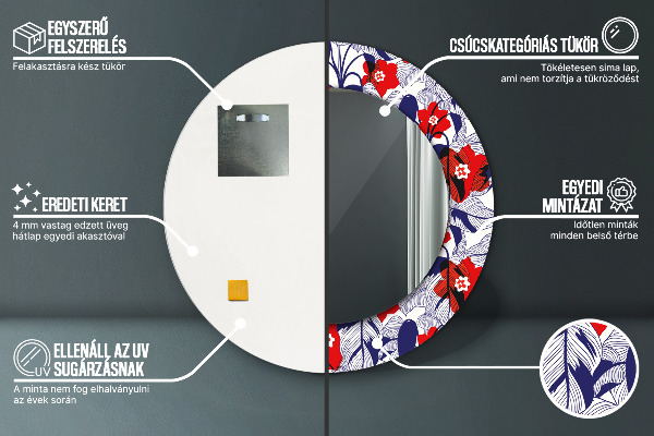 Ogledalo z okrasnim okvirjem Filodendron in rdeče cvetje