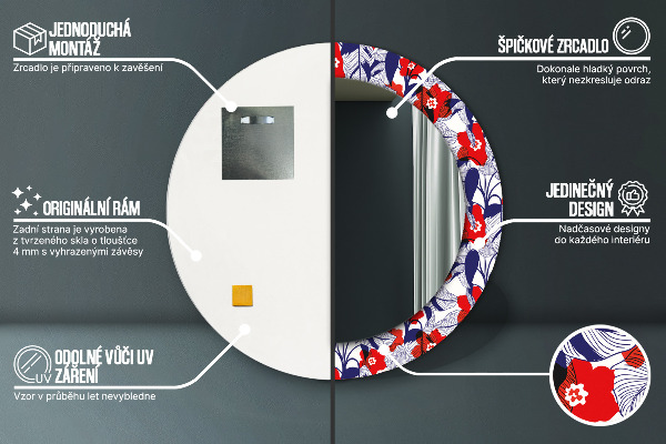 Ogledalo z okrasnim okvirjem Filodendron in rdeče cvetje