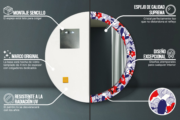 Ogledalo z okrasnim okvirjem Filodendron in rdeče cvetje