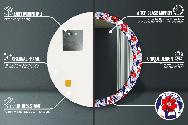 Ogledalo z okrasnim okvirjem Filodendron in rdeče cvetje