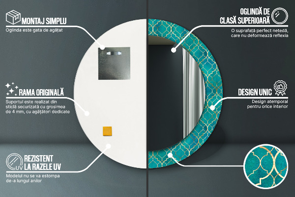 Ogledalo s potiskanim okvirjem Zelena in zlata sestava