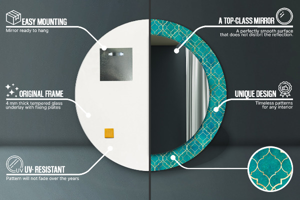 Ogledalo s potiskanim okvirjem Zelena in zlata sestava