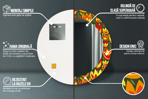 Ogledalo s potiskanim okvirjem Retro tulipani