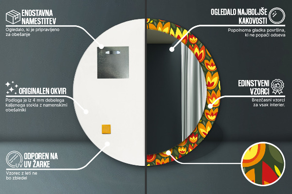 Ogledalo s potiskanim okvirjem Retro tulipani