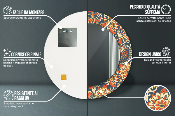 Ogledalo s potiskanim okvirjem Ilustracija cvetnega leta