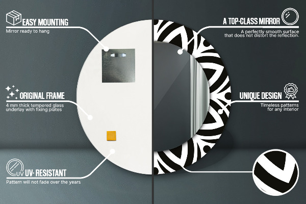 Ogledalo s potiskanim okvirjem Črni geometrijski okras