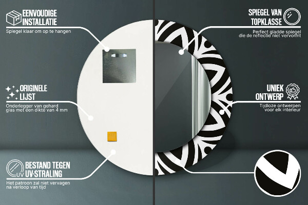 Ogledalo s potiskanim okvirjem Črni geometrijski okras