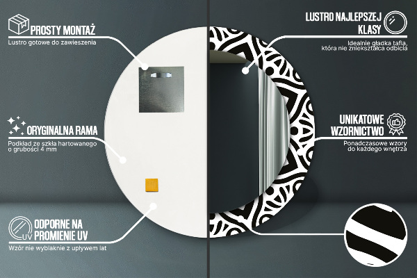 Ogledalo s potiskanim okvirjem Črni geometrijski okras