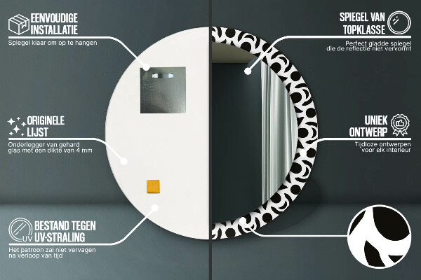 Ogledalo s potiskanim okvirjem Črni geometrijski okras