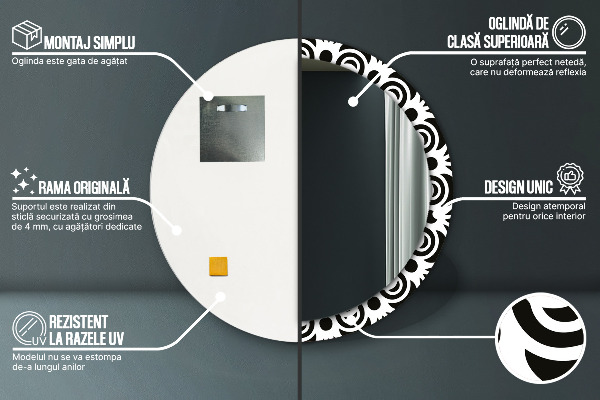 Ogledalo s potiskanim okvirjem Črni geometrijski okras