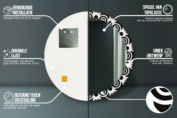 Ogledalo s potiskanim okvirjem Črni geometrijski okras