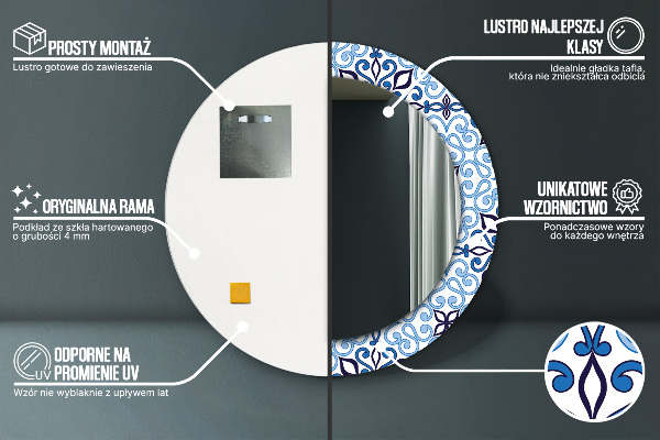 Ogledalo z okrasnim okvirjem Modri ​​arabski vzorec