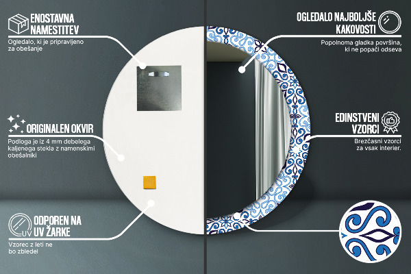 Ogledalo z okrasnim okvirjem Modri ​​arabski vzorec