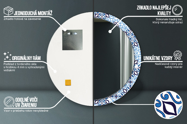 Ogledalo z okrasnim okvirjem Modri ​​arabski vzorec