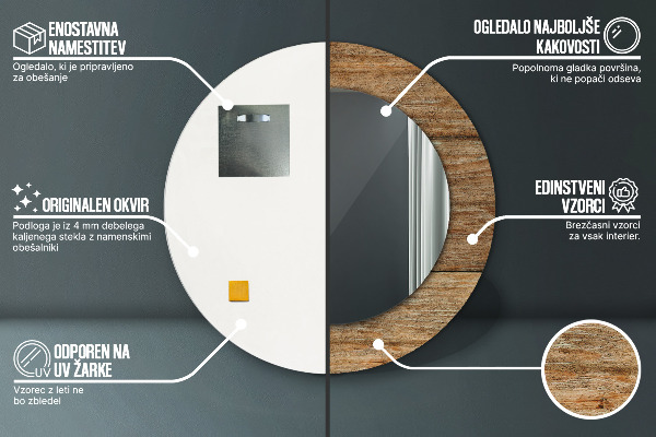 Ogledalo s potiskanim okvirjem Stari les